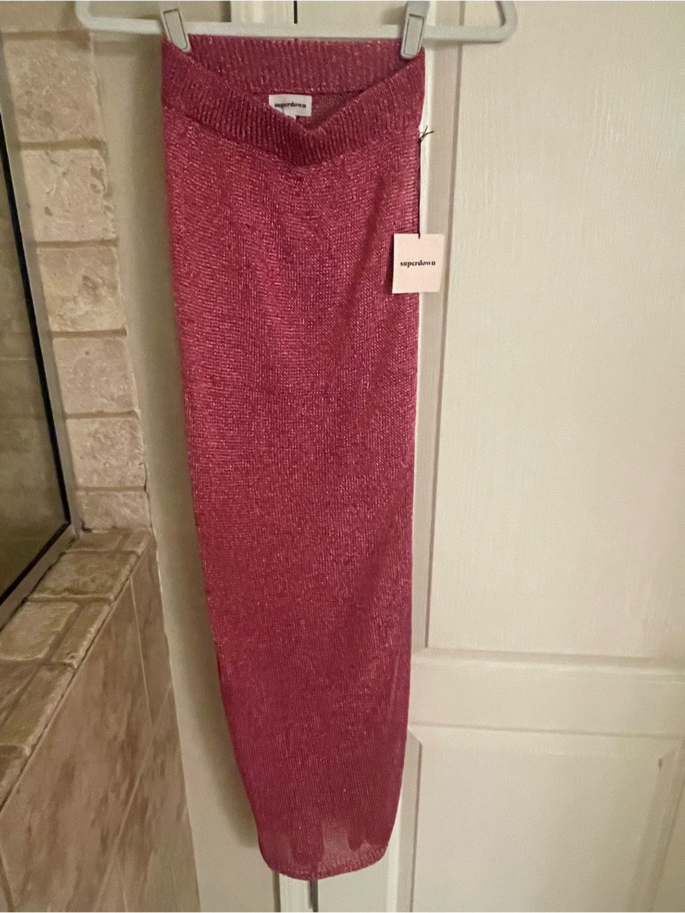 superdown Metallic Pink Knit Maxi Skirt
